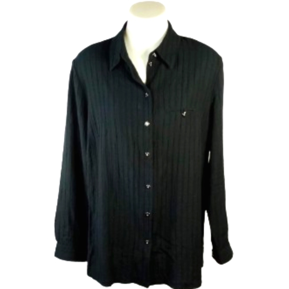 Allison Daley Textured Black Button Down Top Sz 16